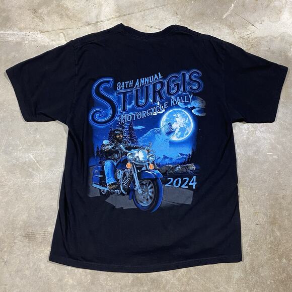 Sturgis Motorcycle Rally Tee Black Large Full Moon Biker Graphic Double Sided - Picture 1 of 6